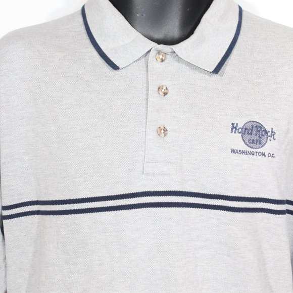 Hard Rock Cafe Polo Shirt Large Grey Washington DC Short Sleeve Summer Mens - Picture 3 of 10